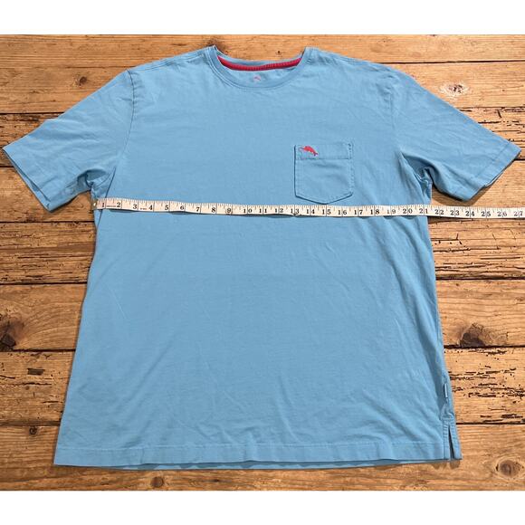 Tommy Bahama Shirt Mens M Light Blue Pocket Front Short Sleeve Crew Neck T-Shirt - Picture 3 of 8